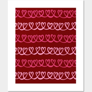 Valentine hearts stripe - hand drawn red heart stripes, cute heart pattern design Posters and Art